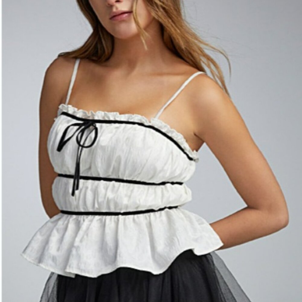 BNWT simons/twik velvet ribbon ruffled milkmaid cami